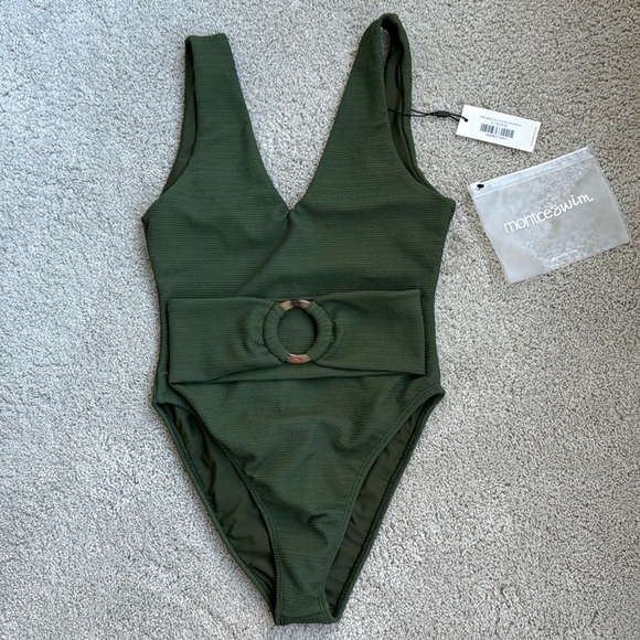 NWOT Montce Olive Micro Scrunch Kim One-Piece - Picture 1 of 6